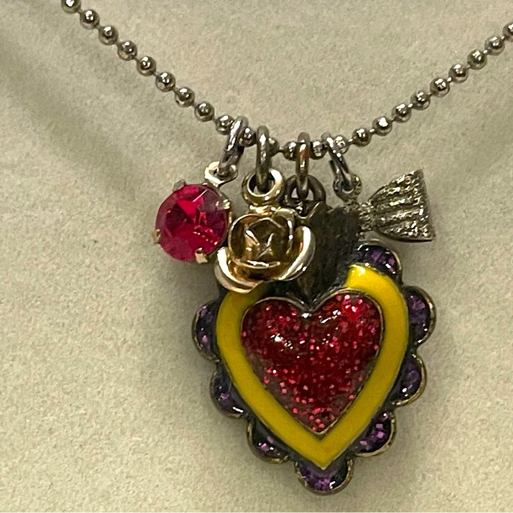 Betsy Johnson Heart Pendant Necklace with Red and Yellow Accents